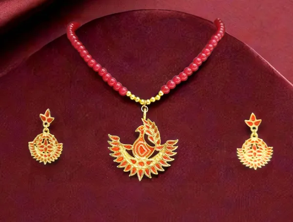 Assamese_Traditional_Red_Meenakari_Mayur_Design_Monitassel_Jewellery_Set