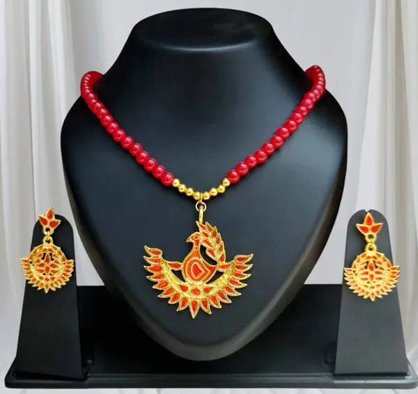 Assamese_Traditional_Red_Meenakari_Mayur_Design_Monitassel_Jewellery_Set