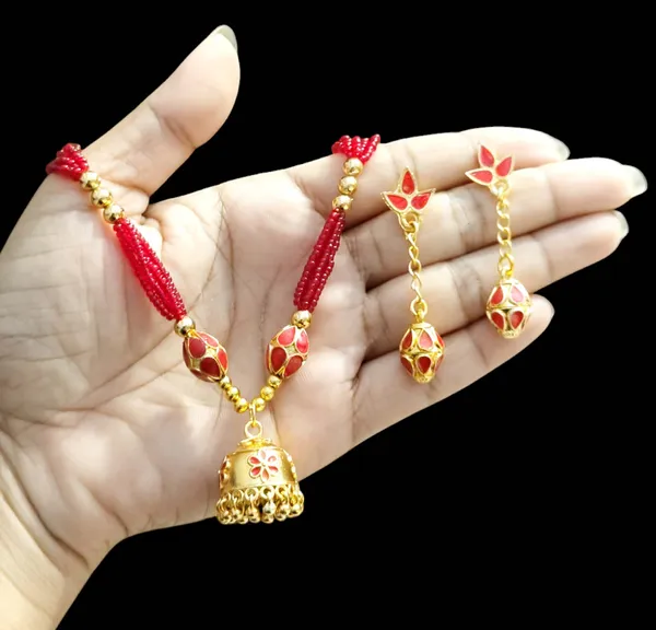 Assamese_Traditional_Red_Monimala_Jhumka_Jewellery_Set
