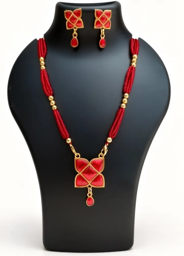 BG_GOLD_Assamese_Traditional_Copper_Based_Red_Square_Tassel_Jewellery_Set