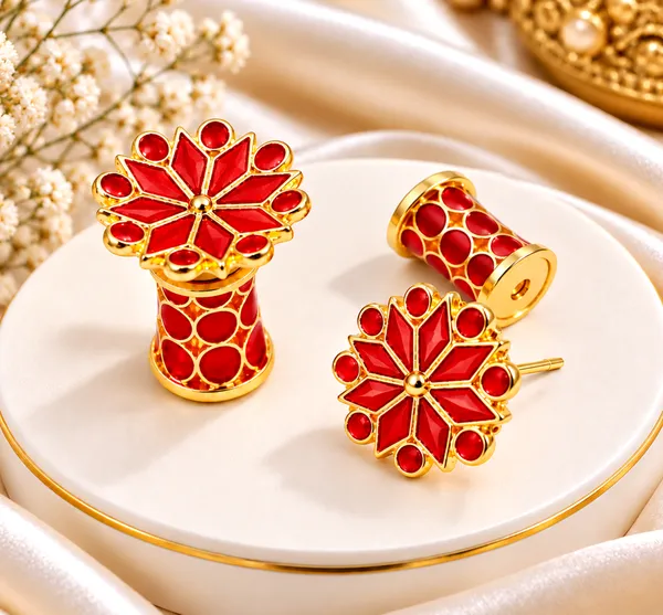 BG_GOLD_Assamese_Traditional_Red_Thuriya_Copper_Stud_Earring