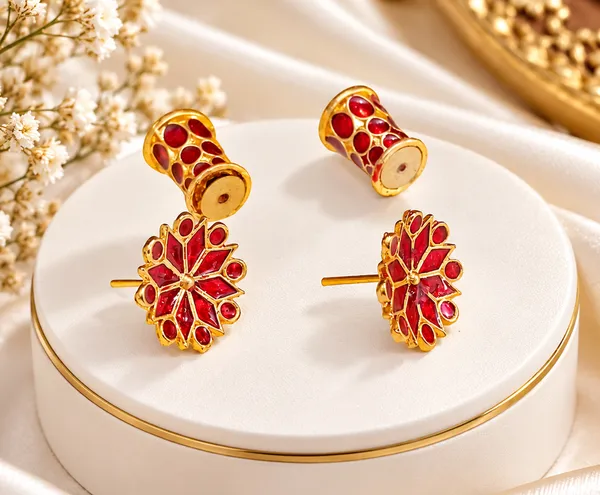 BG_GOLD_Assamese_Traditional_Red_Thuriya_Copper_Stud_Earring
