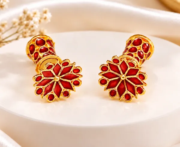 BG_GOLD_Assamese_Traditional_Red_Thuriya_Copper_Stud_Earring