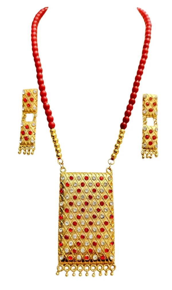 Assamese_Traditional_Red-White_Stone_Biskut_White_Mini_Tassel_Set