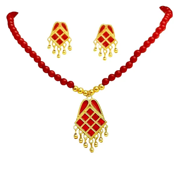 Assamese_Traditional_Red_Square_Mini_Tassel_Jewellery_Set