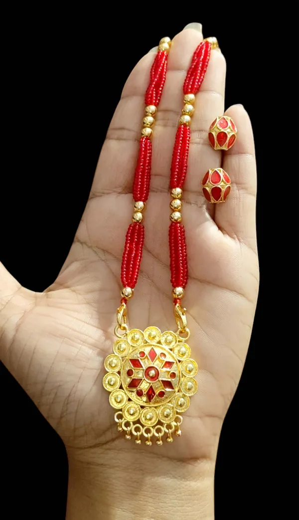 Assamese_Traditional_Red_Small_Japi_Jewellery_Set