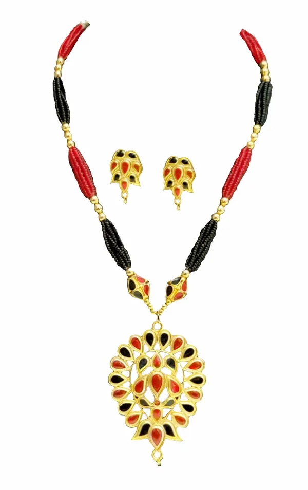 Assamese_Traditional_Red_Black_Dugdugi_Monimala_Tassel_Jewellery_Set
