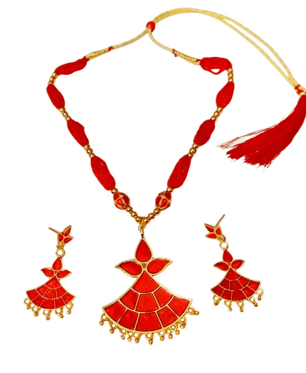 Assamese_Traditional_Red_Locket_Ball_Jewellery_Set