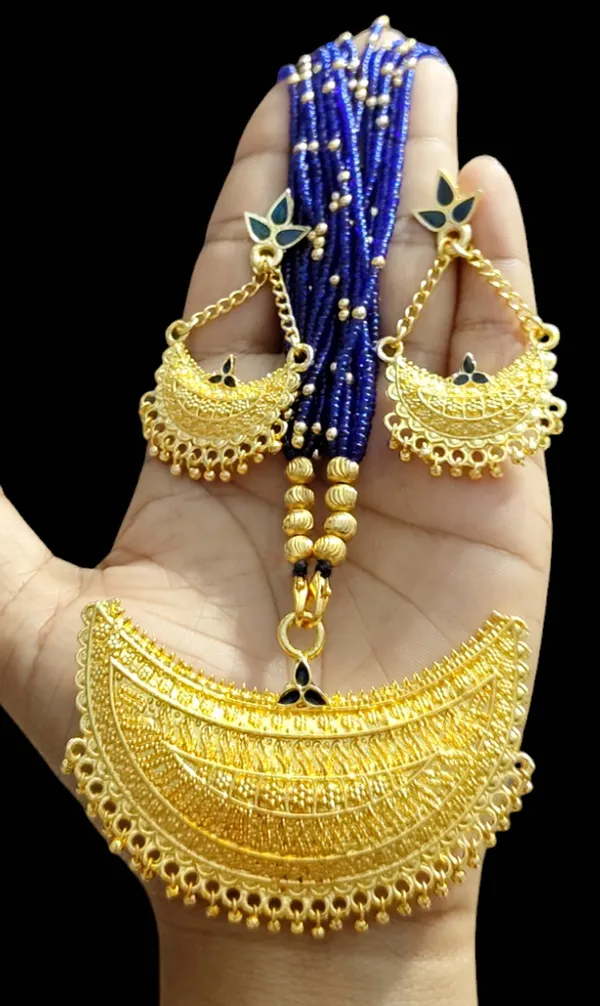 Assamese_Traditional_Blue_Copper_Based_Junbiri_New_Tassel_Jewellery_Set