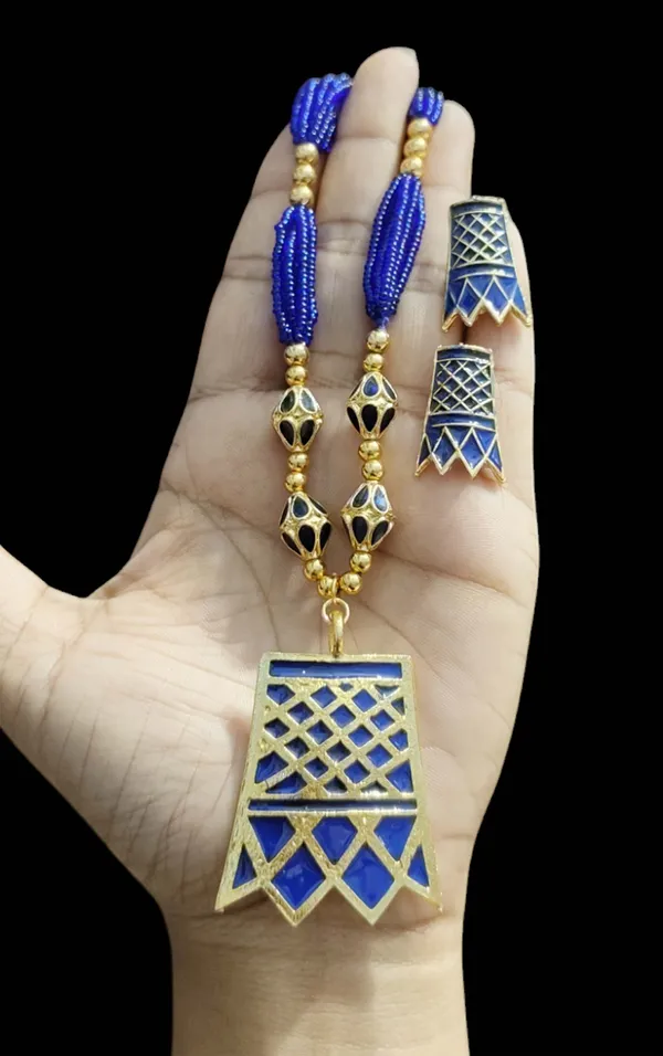 Assamese_Traditional_Blue_Meenakari_Thuriya_4_Ball_Tassel_Jewellery_Set