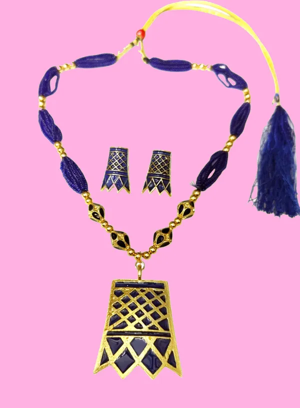 Assamese_Traditional_Blue_Meenakari_Thuriya_4_Ball_Tassel_Jewellery_Set