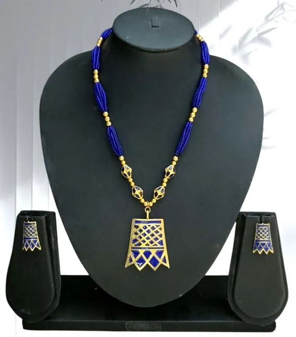 Assamese_Traditional_Blue_Meenakari_Thuriya_4_Ball_Tassel_Jewellery_Set