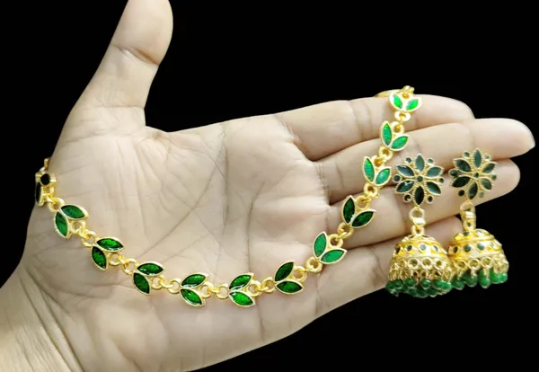 Assamese_Traditional_Copper_Based_Green_Patti_Jhumka_Earring_Set