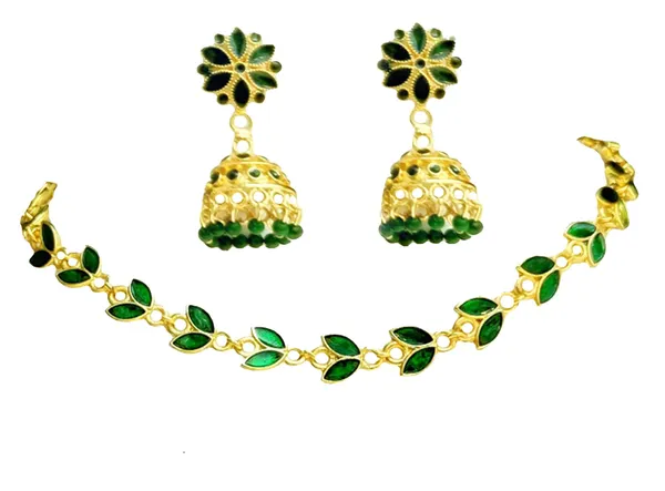 Assamese_Traditional_Copper_Based_Green_Patti_Jhumka_Earring_Set