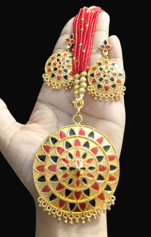 Assamese_Traditional_Copper_Based_Red_Black_Japi_Jewellery_Set