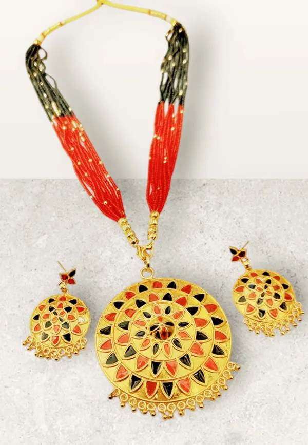 Assamese_Traditional_Copper_Based_Red_Black_Japi_Jewellery_Set