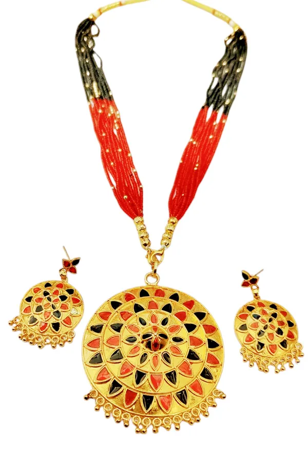 Assamese_Traditional_Copper_Based_Red_Black_Japi_Jewellery_Set