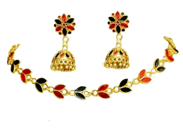 Assamese_Traditional_Copper_Based_Red_Black_Patti_Jhumka_Earring_Set