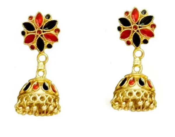 Assamese_Traditional_Copper_Based_Red_Black_Patti_Jhumka_Earring_Set