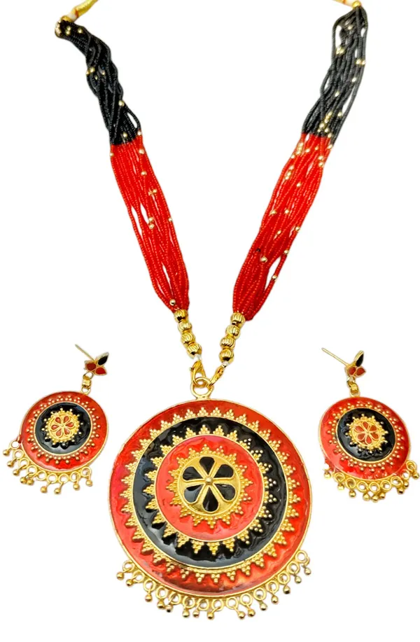 Assamese_Traditional_Copper_Based_Red_Black_Japi_New_Tassel_Jewellery_Set