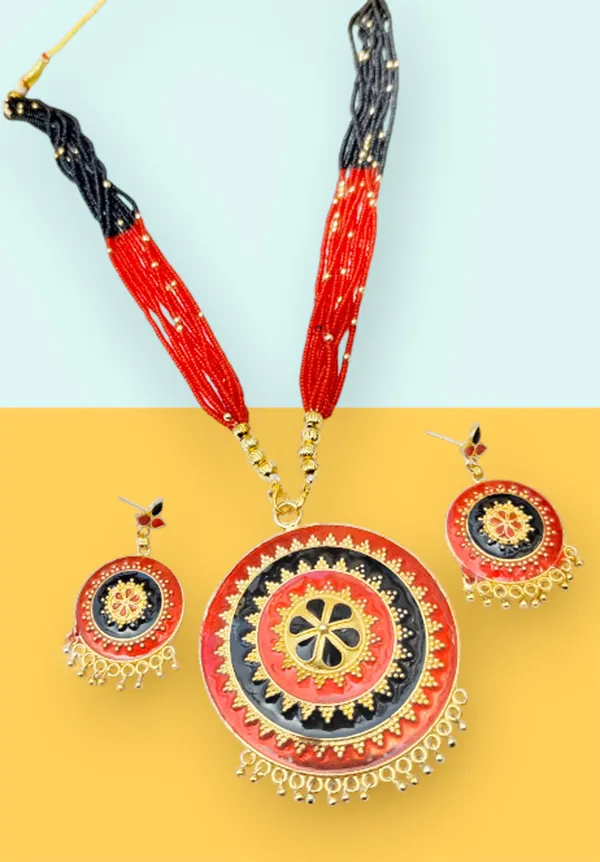 Assamese_Traditional_Copper_Based_Red_Black_Japi_New_Tassel_Jewellery_Set