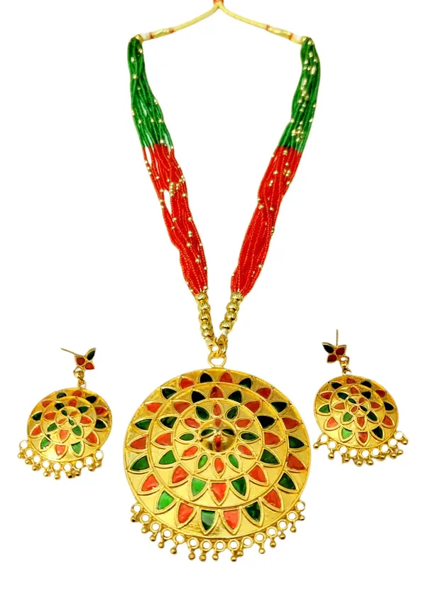 Assamese_Traditional_Copper_Based_Red_Green_Japi_Jewellery_Set