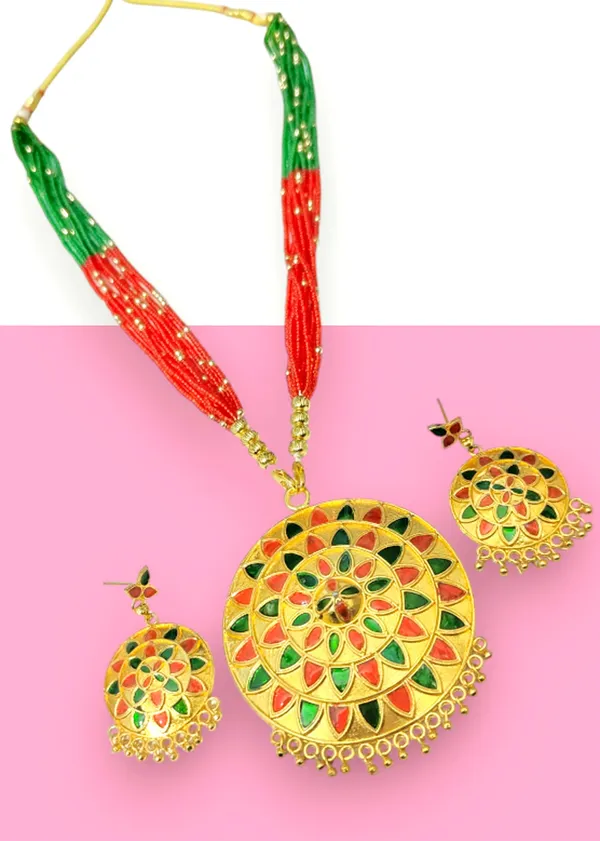 Assamese_Traditional_Copper_Based_Red_Green_Japi_Jewellery_Set