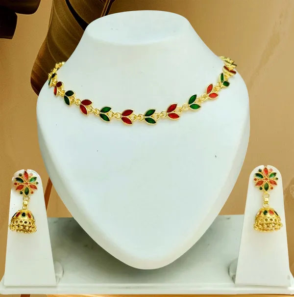 Assamese_Traditional_Copper_Based_Red_Green_Patti_Jhumka_Earring_Set