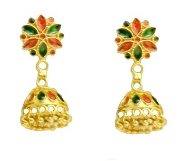 Assamese_Traditional_Copper_Based_Red_Green_Patti_Jhumka_Earring_Set