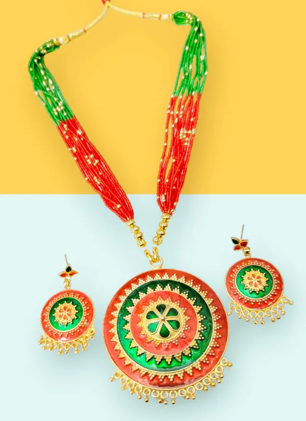 Assamese_Traditional_Copper_Based_Red_Green_Japi_New_Tassel_Jewellery_Set
