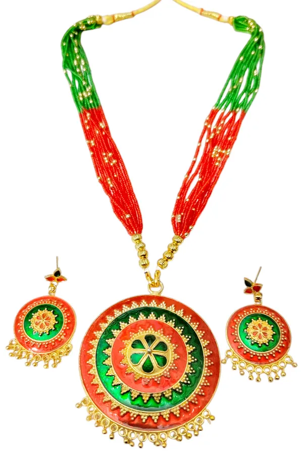 Assamese_Traditional_Copper_Based_Red_Green_Japi_New_Tassel_Jewellery_Set