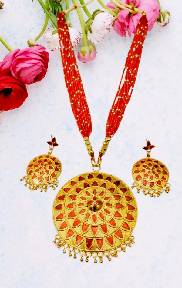Assamese_Traditional_Copper_Based_Red_Japi_Jewellery_Set