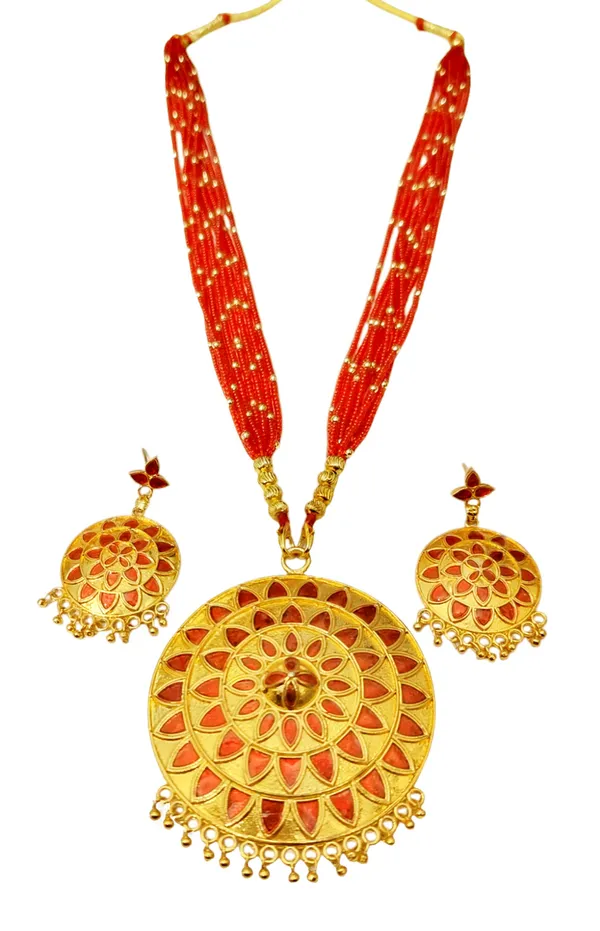 Assamese_Traditional_Copper_Based_Red_Japi_Jewellery_Set