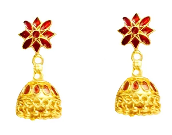 Assamese_Traditional_Copper_Based_Red_Patti_Jhumka_Earring_Set
