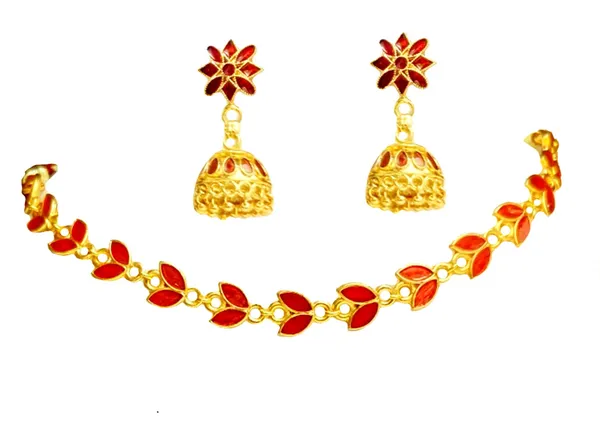 Assamese_Traditional_Copper_Based_Red_Patti_Jhumka_Earring_Set