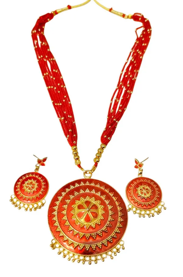 Assamese_Traditional_Copper_Based_Red_Japi_New_Tassel_Jewellery_Set