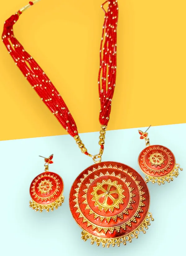 Assamese_Traditional_Copper_Based_Red_Japi_New_Tassel_Jewellery_Set