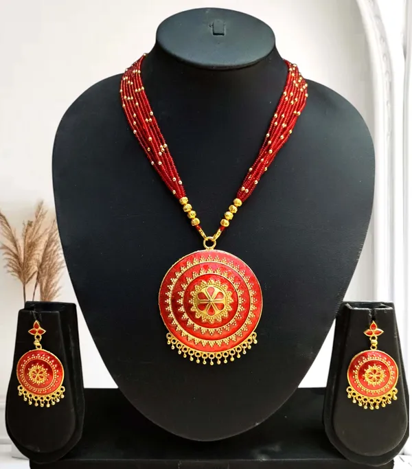 Assamese_Traditional_Copper_Based_Red_Japi_New_Tassel_Jewellery_Set