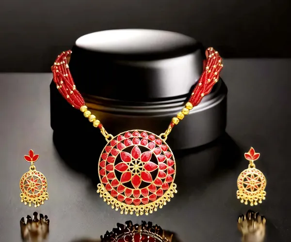 Assamese_Traditional_Copper_Based_Red_Japi_New_Tassel_Jewellery_Set