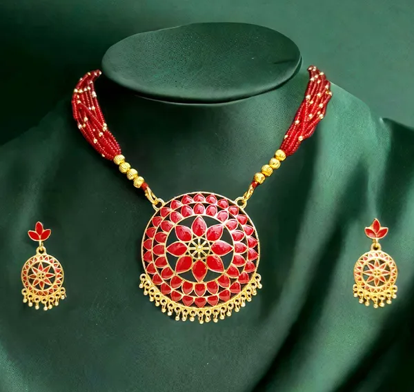 Assamese_Traditional_Copper_Based_Red_Japi_New_Tassel_Jewellery_Set