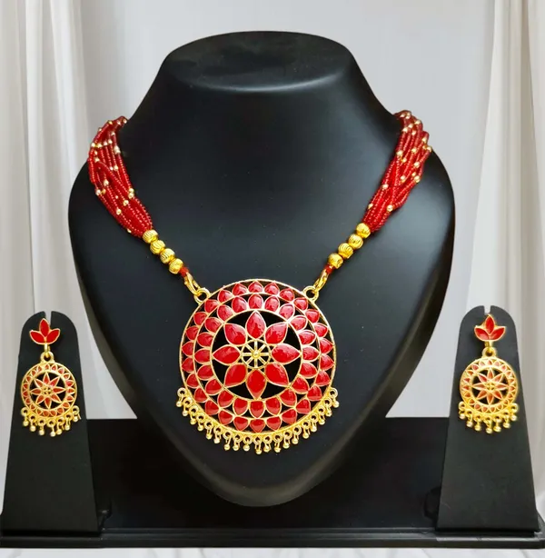 Assamese_Traditional_Copper_Based_Red_Japi_New_Tassel_Jewellery_Set