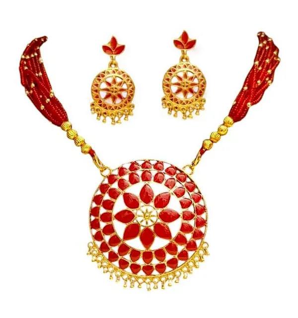 Assamese_Traditional_Copper_Based_Red_Japi_New_Tassel_Jewellery_Set