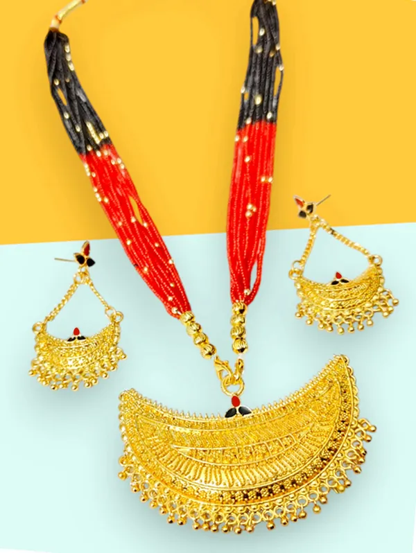 Assamese_Traditional_Red_Black_Copper_Based_Junbiri_New_Tassel_Jewellery_Set