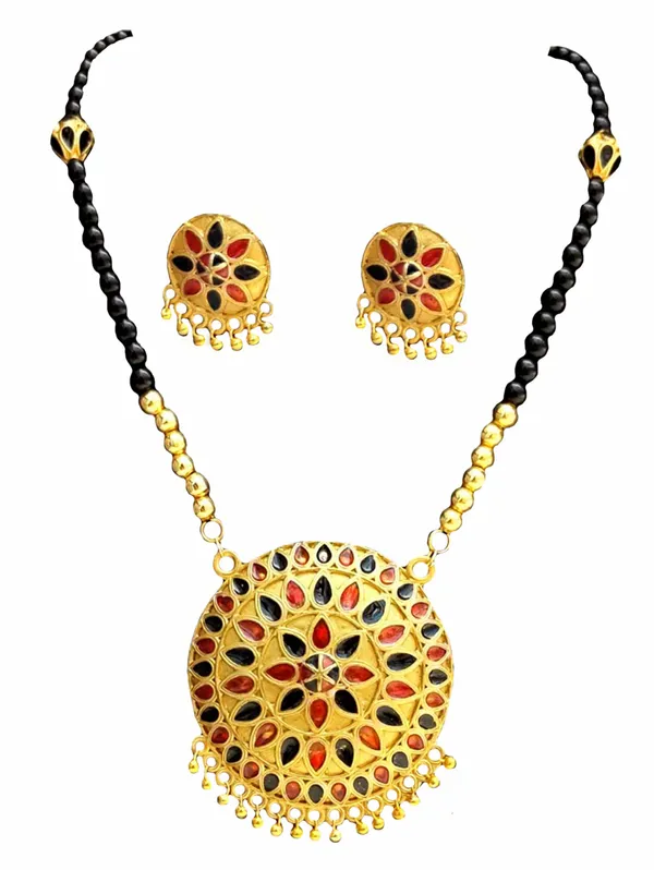 Assamese_Traditional_Red_Black_Japi_Ball_Moni_Tassel_Jewellery_Set