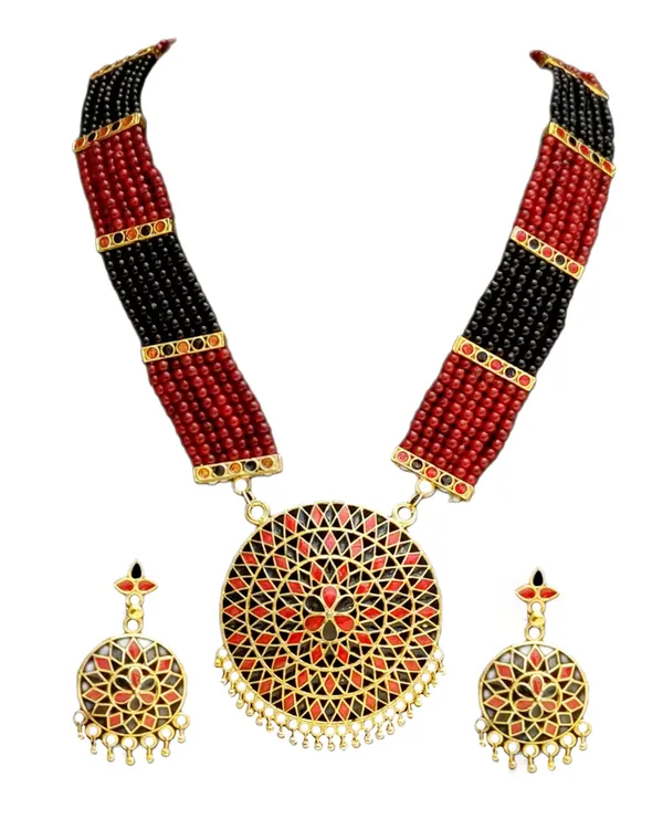 Assamese_Traditional_Red_Black_Japi_Moti_Tassel_Jewellery_Set
