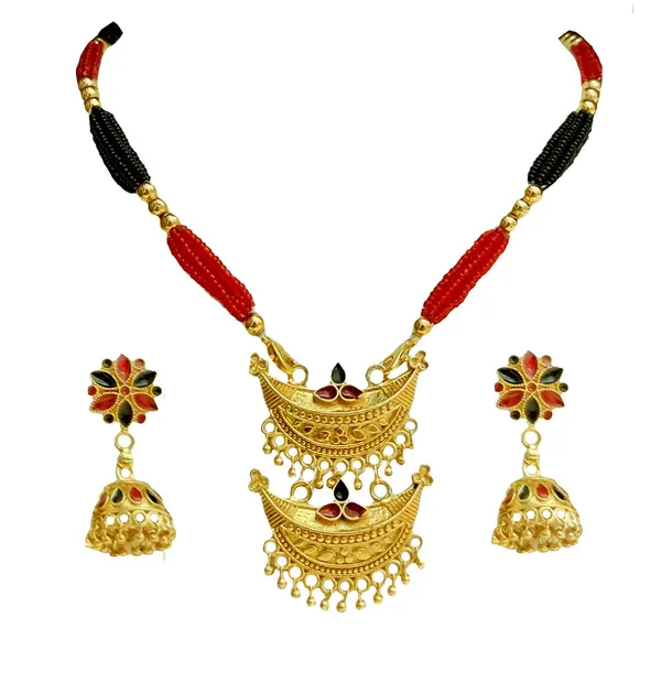 Assamese_Traditional_Red_Black_Small_Junbiri_Jewellery_Set
