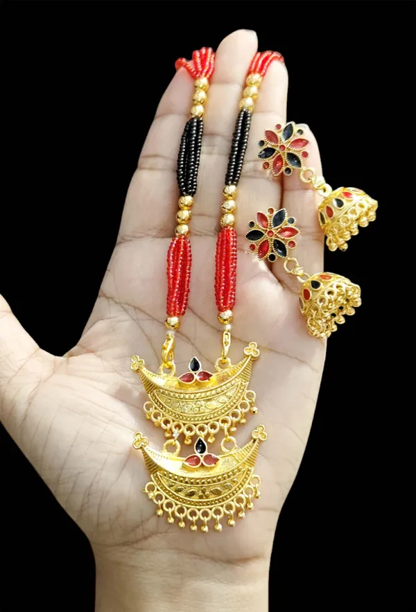 Assamese_Traditional_Red_Black_Small_Junbiri_Jewellery_Set