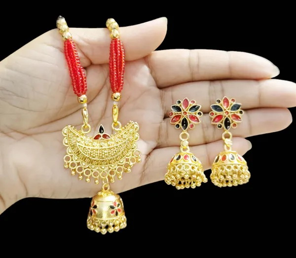 Assamese_Traditional_Red_Black_Small_Junbiri_Jewellery_Set