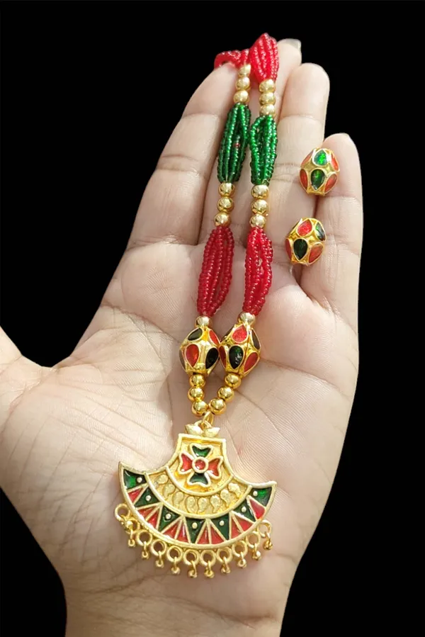 Copper_Based_Assamese_Traditional_Red_Green_Monimala_Tassel_Jewellery_Set