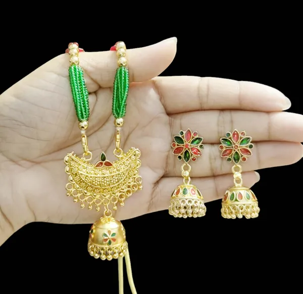 Assamese_Traditional_Red_Green_Small_Junbiri_Jewellery_Set
